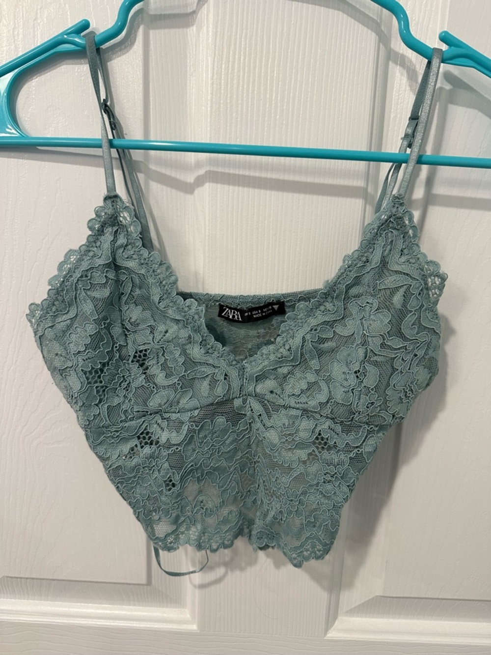 Zara Lace Cropped Cami Top in Sage Green